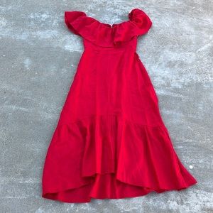 Reformation Baela Off-The-Shoulder Linen Midi Dress in Cherry